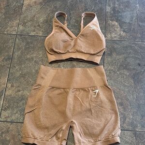 Gymshark Tan/light brown Sports Bra and Shorts Set
